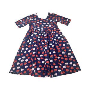 Hanna‎ Andersson Girls Size 10 Apple Skater Dress Navy Pockets Cotton Twirl
